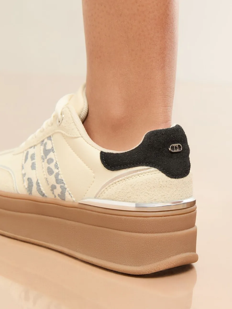 Off White Leopard - Lipsy Print Side Stripe Chunky Gum Sports Trainers