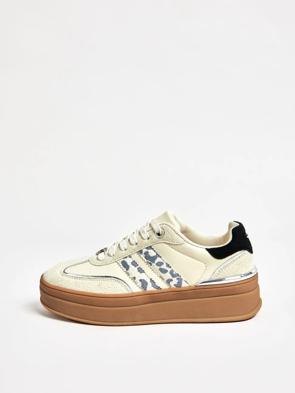 Off White Leopard - Lipsy Print Side Stripe Chunky Gum Sports Trainers