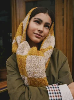 Okergeel - Checkerboard Boucle Knitted Heavweight Scarf