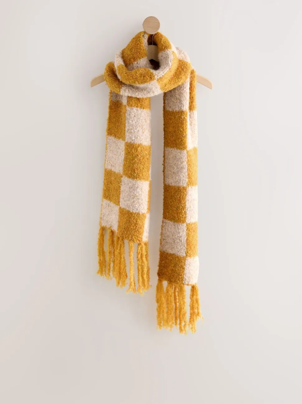 Okergeel - Checkerboard Boucle Knitted Heavweight Scarf
