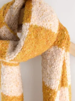 Okergeel - Checkerboard Boucle Knitted Heavweight Scarf