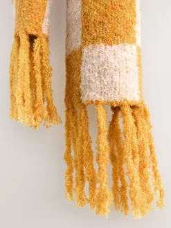 Okergeel - Checkerboard Boucle Knitted Heavweight Scarf