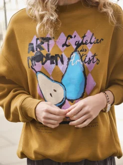 Olijfgroen - Cotton Rich Fruit Art Graphic Longsleeve Crewneck Sweatshirt