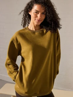 Olijfgroen - Essentials sweatshirt met relaxte pasvorm, lange snit en zakken