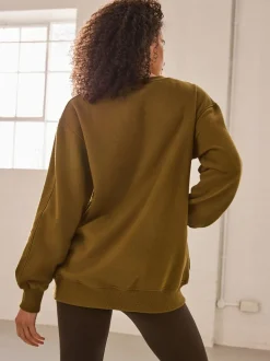 Olijfgroen - Essentials sweatshirt met relaxte pasvorm, lange snit en zakken