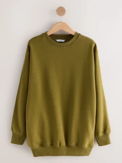 Olijfgroen - Essentials sweatshirt met relaxte pasvorm, lange snit en zakken