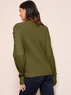 Olijfgroen - Friends Like These Button Sleeve Detail Jumper