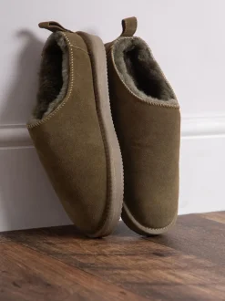 Olijfgroen - Lakeland Leather - Winterpantoffelklompen met schapenvacht voor dames