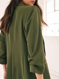 Olijfgroen - Ruimvallend blazer met gerimpelde mouwen