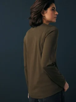 Olijfgroen - T-shirt met lange mouwen en ronde hals