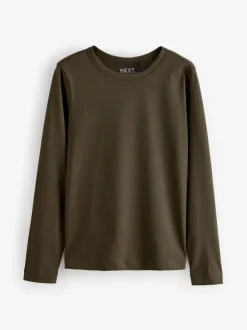 Olijfgroen - T-shirt met lange mouwen en ronde hals