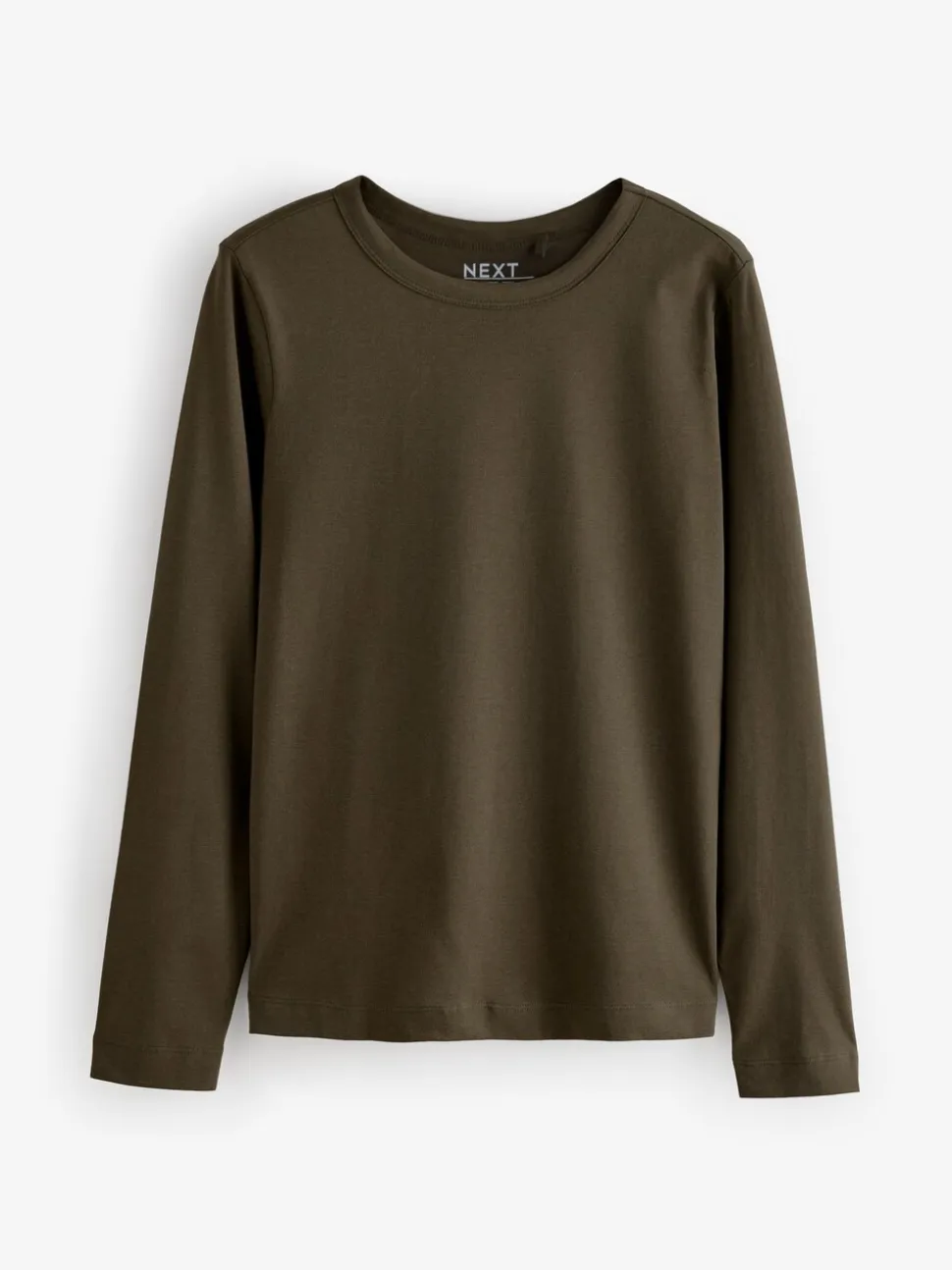 Olijfgroen - T-shirt met lange mouwen en ronde hals