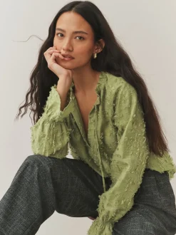 Olijfgroen - Tufty Jacquard Long Sleeve Blouse