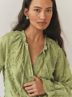 Olijfgroen - Tufty Jacquard Long Sleeve Blouse