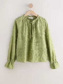 Olijfgroen - Tufty Jacquard Long Sleeve Blouse