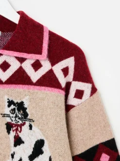 Oliver Bonas Cat Collared Knitted Bomber Jacket