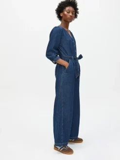 Oliver Bonas Denim V-Neck Tie Waist Jumpsuit