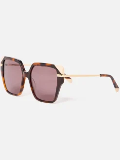 Oliver Bonas Faux Tortoiseshell & Cream Corner Square Acetate Sunglasses
