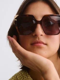 Oliver Bonas Faux Tortoiseshell & Cream Corner Square Acetate Sunglasses
