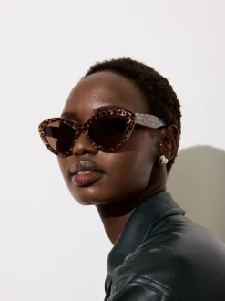 Oliver Bonas Leopard Print Cat Eye Acetate Sunglasses