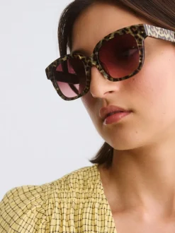 Oliver Bonas Leopard Print Square Acetate Sunglasses