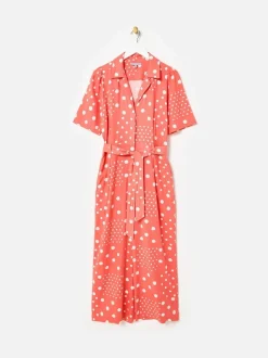 Oliver Bonas Spot Print Tie Waist Linen Blend Jumpsuit