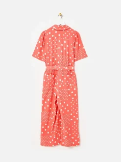 Oliver Bonas Spot Print Tie Waist Linen Blend Jumpsuit