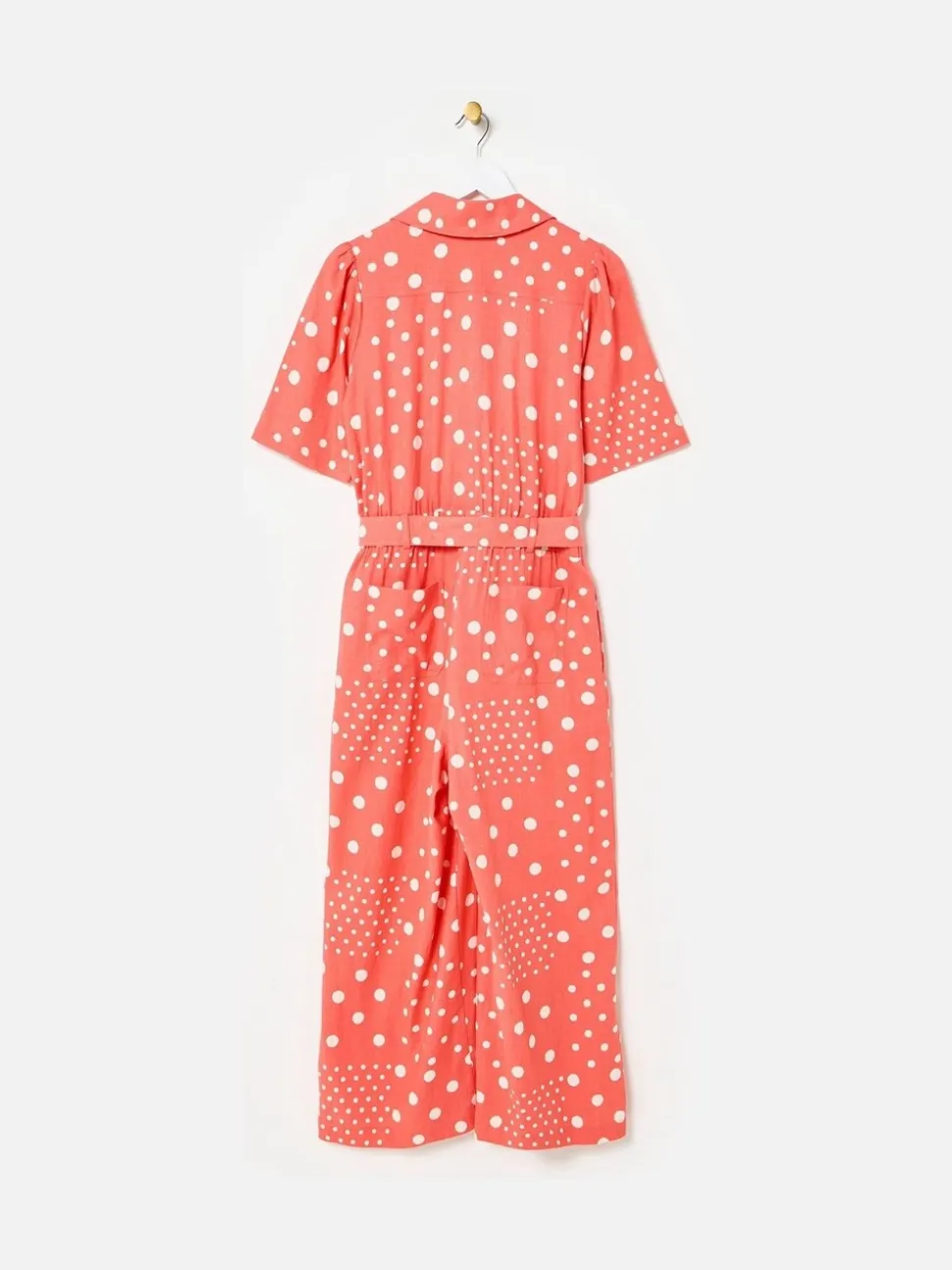 Oliver Bonas Spot Print Tie Waist Linen Blend Jumpsuit