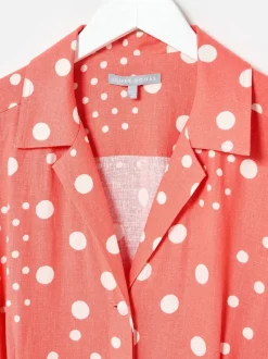 Oliver Bonas Spot Print Tie Waist Linen Blend Jumpsuit