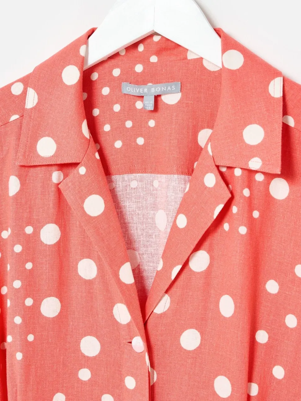 Oliver Bonas Spot Print Tie Waist Linen Blend Jumpsuit