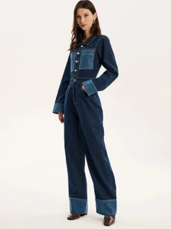 Omnes Diya Contrast Denim 100% Cotton Jumpsuit