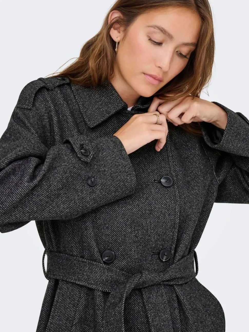 ONLY Herringbone Winter Trench Coat