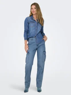 ONLY lichtgewicht denim overhemd van 100% katoen