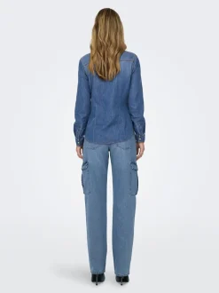 ONLY lichtgewicht denim overhemd van 100% katoen