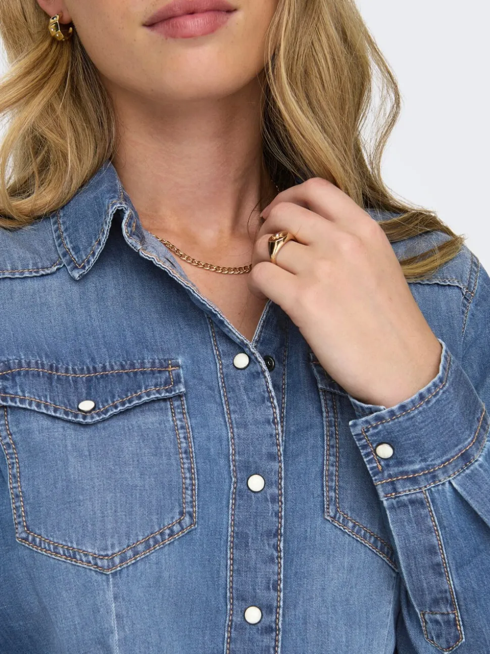 ONLY lichtgewicht denim overhemd van 100% katoen
