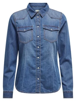 ONLY lichtgewicht denim overhemd van 100% katoen