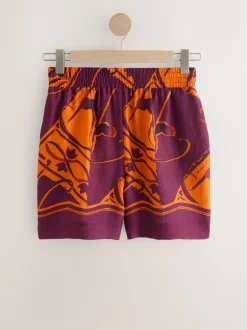 Orange/Burgundy Exotic Border Print - Elasticated Waist Resort Shorts