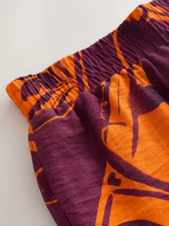 Orange/Burgundy Exotic Border Print - Elasticated Waist Resort Shorts