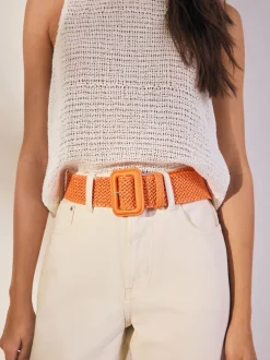 Oranje - Brede riem met raffia-effect