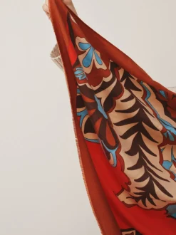 Oranje met paisleyprint - Halfzware sjaal