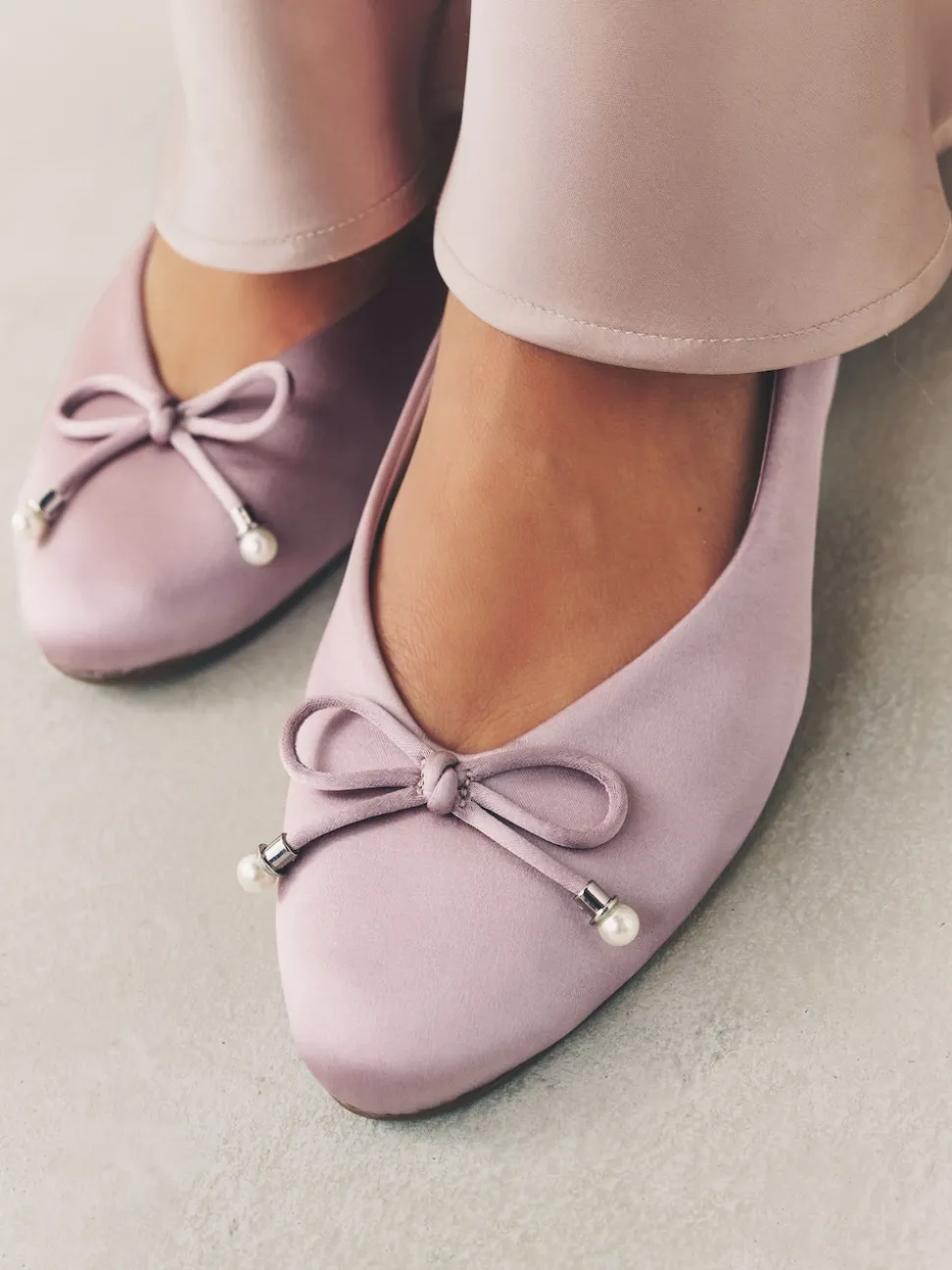 Oudroze - Ballerina's met pareleffect en strikdetail voor bruidsmeisjes
