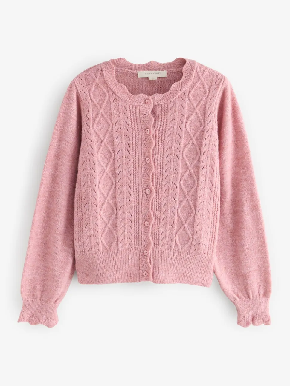 Oudroze - Laura Ashley Pointelle Button Through Scallop Cardigan With A Touch Of Wool