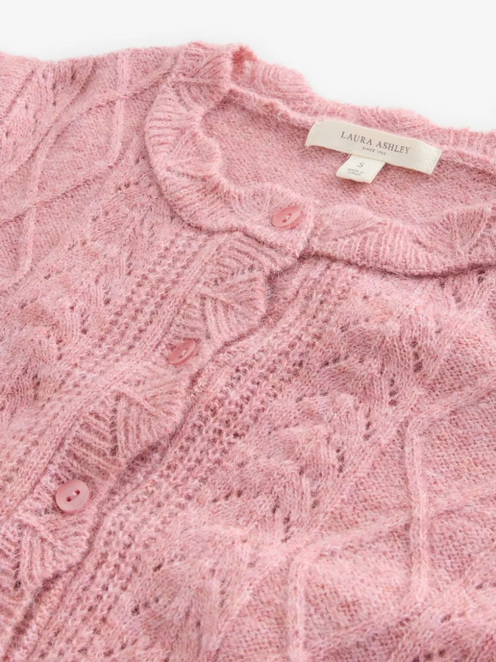 Oudroze - Laura Ashley Pointelle Button Through Scallop Cardigan With A Touch Of Wool