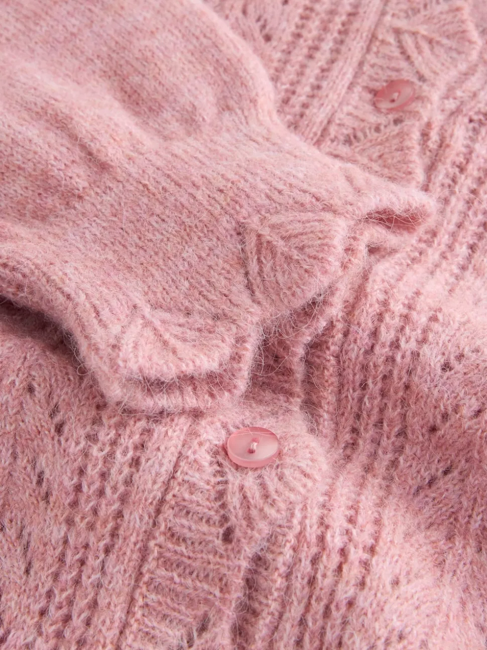 Oudroze - Laura Ashley Pointelle Button Through Scallop Cardigan With A Touch Of Wool