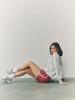 Oudroze - Sportshort met contrasterende Streep