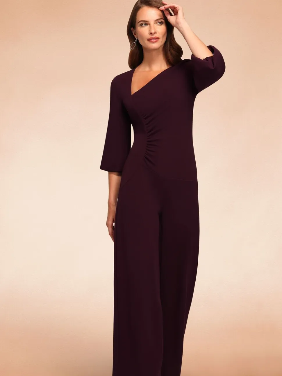 Paars - Hot Squash Ruched Jumpsuit with Sleeves