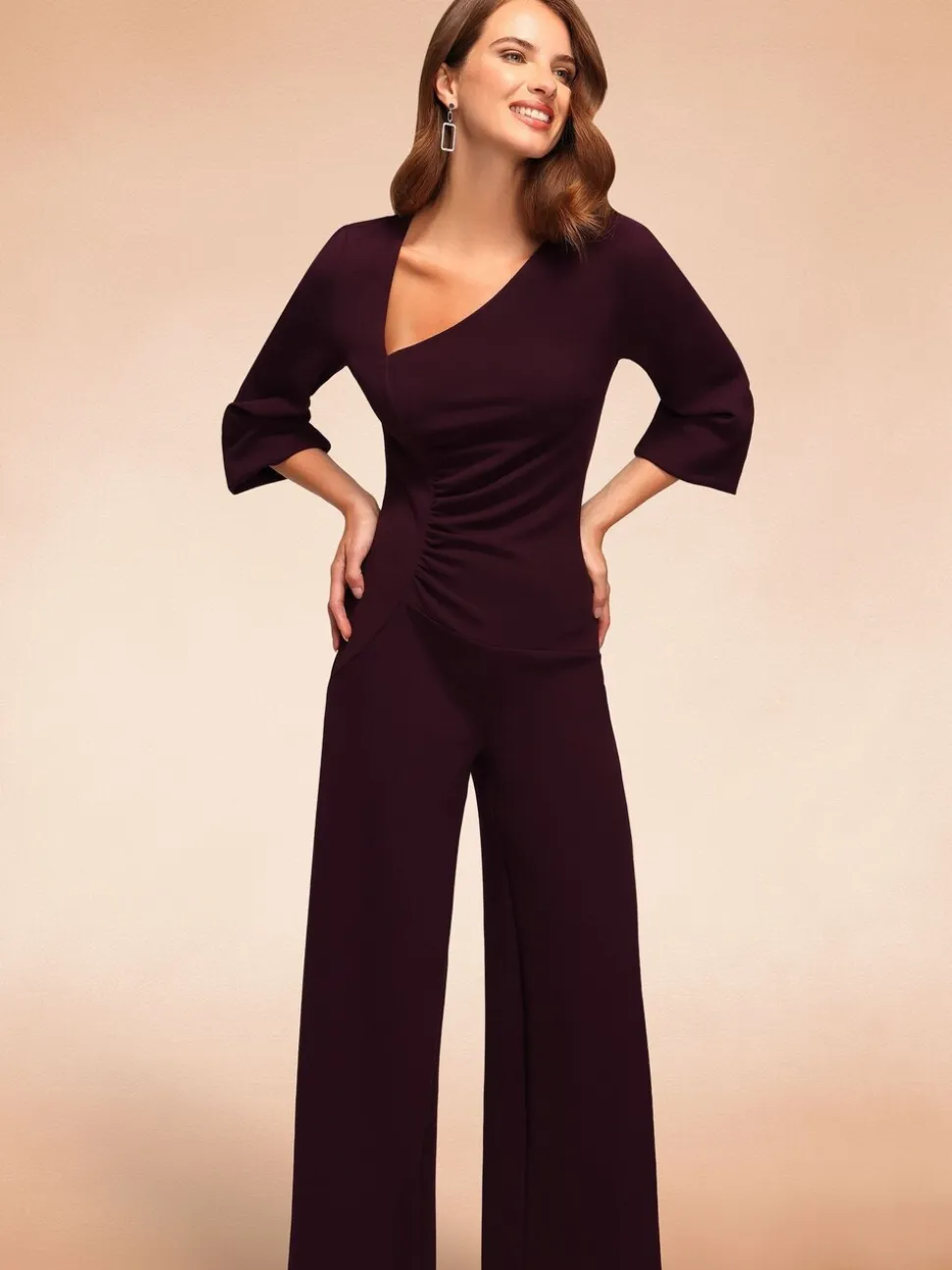 Paars - Hot Squash Ruched Jumpsuit with Sleeves