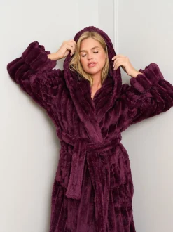 Paars - Jim Jam the Label Chocolate Ribbed Dressing Brown Gown