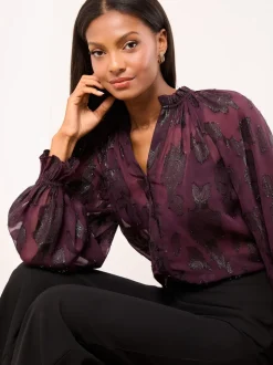 Paars - Lipsy Lurex Floral Burnout Blouse