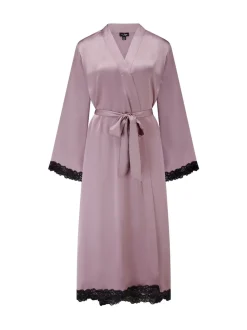 Paars - Pour Moi Dusk Satin and Lace Kimono Sleeve Dressing Gown